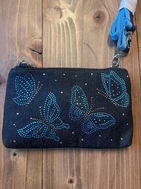 VIP Butterfly Sparkle Denim Crystal Crossbody Bag